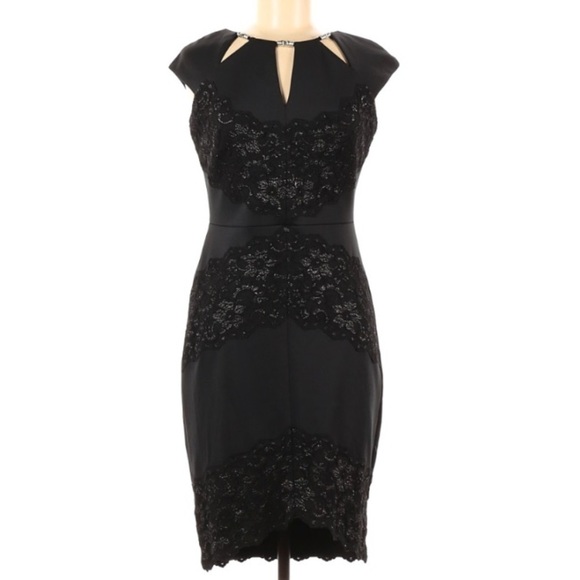 Jax Little Black Lace Sheath Pencil Cocktail Dress women’s size 6 mini - Picture 1 of 7